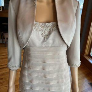 * Alex Evening 3/4 Sleeve Jacket Dress Champagne Tan Mothers Formal Gown Size 6P